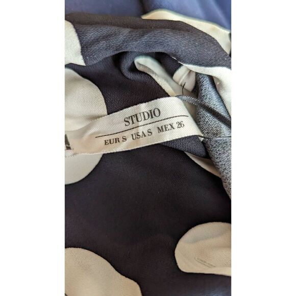 Studio Women Long Sleeve High Neck Bow Polka Dot Midi Dress Black White Size Sma - Picture 12 of 16